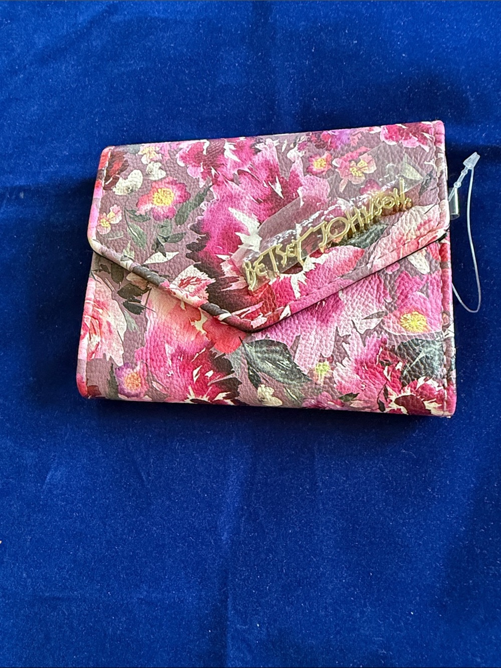 Betsey Johnson Pink Floral Fold-Over Wallet with Gold Logo